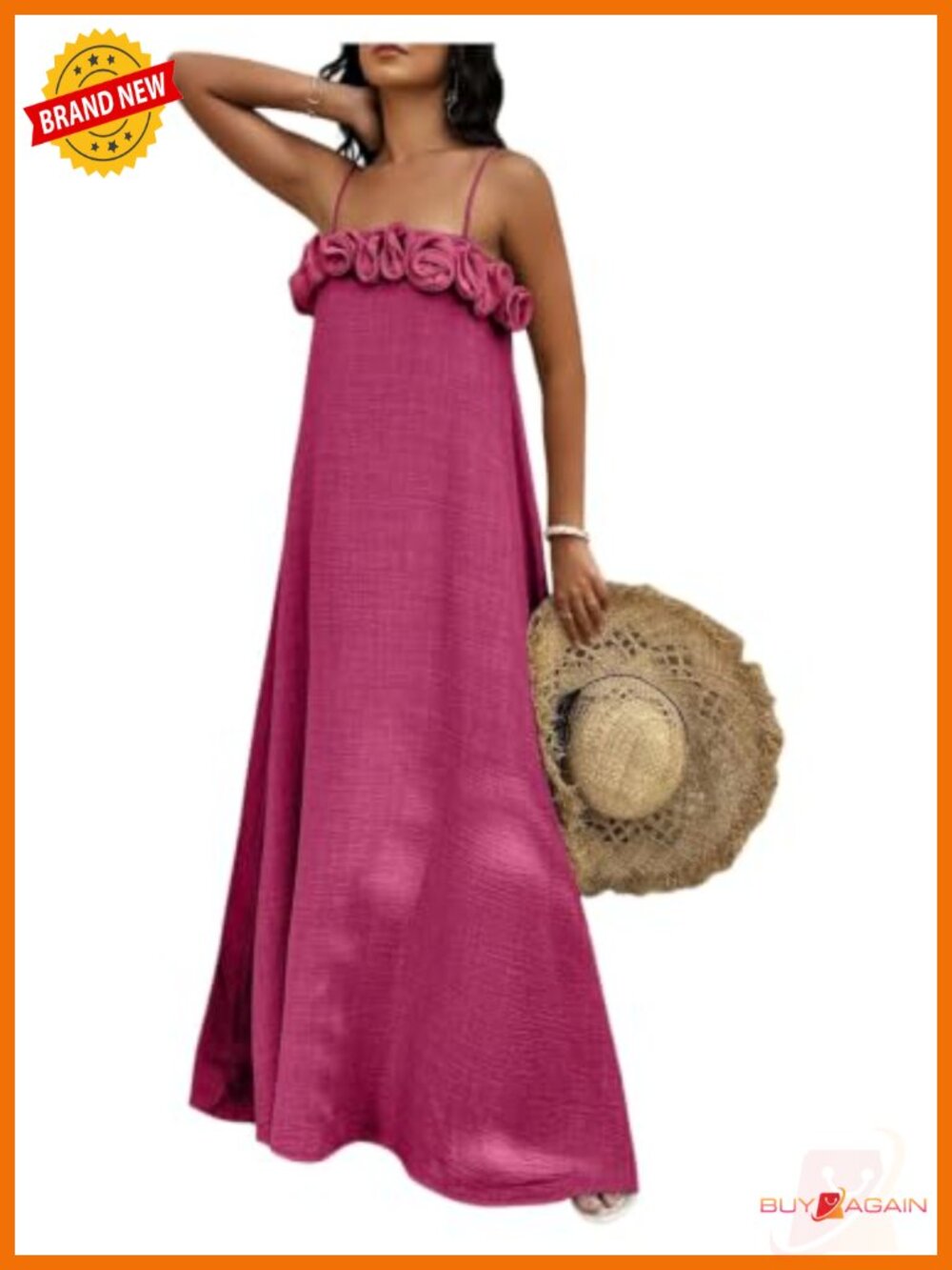 Women's 3D Floral Maxi Beach Dress Sleeveless Cami Wedding Guest